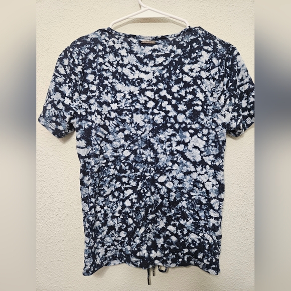 Michael kors medium cinched tie dye blue short sleeve summer cotton modal top - Picture 7 of 8